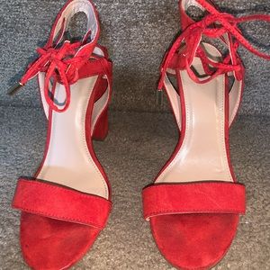 Red Lace Tie Heels